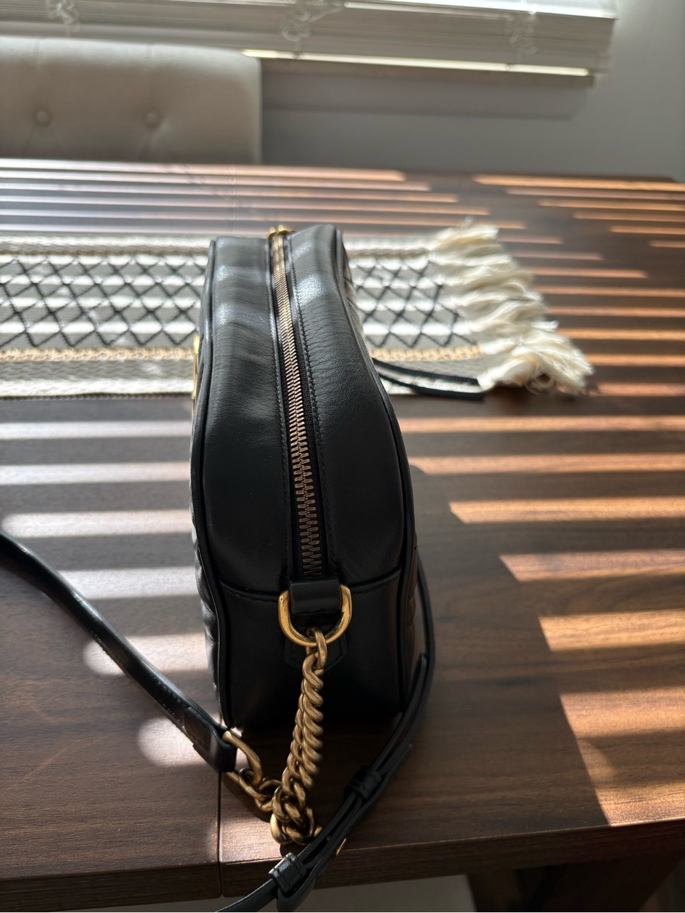 Gucci Black Leather GG Marmont Chevron Camera Bag with Gold Hardware - Picture 4 of 10